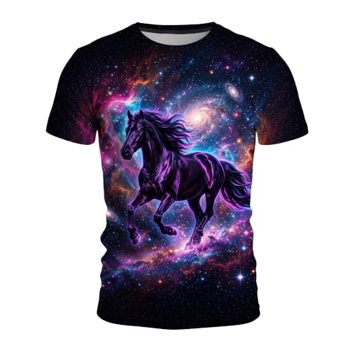 Men's 3D Horse T-Shirt Purple Cosmic Nebula Graphic Printed Tee