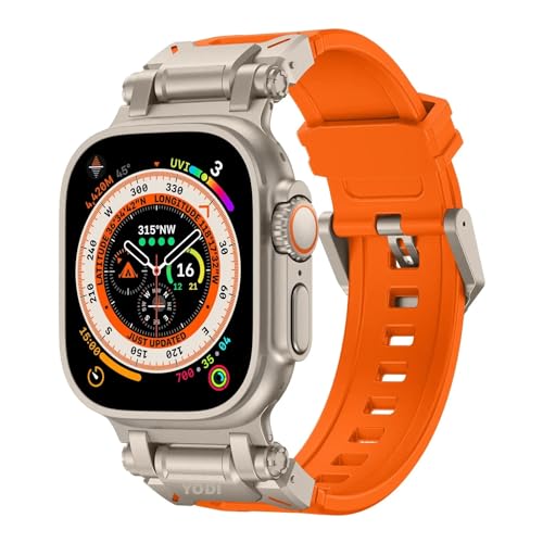 Image of YODI Armor Designed Strap Band Compatible with Apple Watch Ultra 2 Replacement Armour Band With Durable Metal Connector for iWatch Ultra Series 9 /8 /7 /6 /5 /4 /3 /2 /1 SE, 49 /45 /44 /42mm (ORANGE)