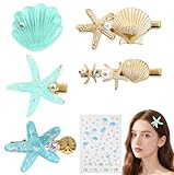 Meerjungfrau Haarschmuck 6 Set Inklusive Seestern Haarspange Muschel Haarspangen Meerjungfrauen Gesicht Aufkleber Geeignet Als Accessoire für Damen Im Alltag, Bei Partys und Feiern