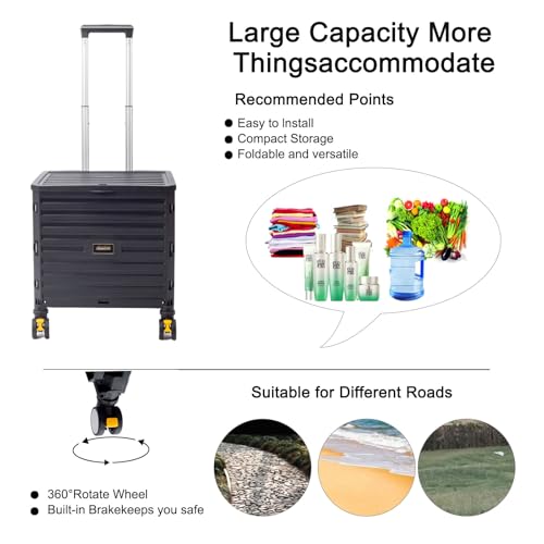 Utility Cart Folding and Collapsible Large Capacity Shopping Foldable Handcart Wheel Box with Lid,360°Rotate Wheels,Heavy Duty Durable Dolly Cart for Travel Shopping Moving Storage Office Use by YEVVAIOC - Image 2