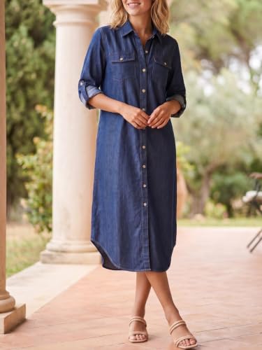Image of Kuraki Women's Casual Print Button Front Maxi Shirt Dress