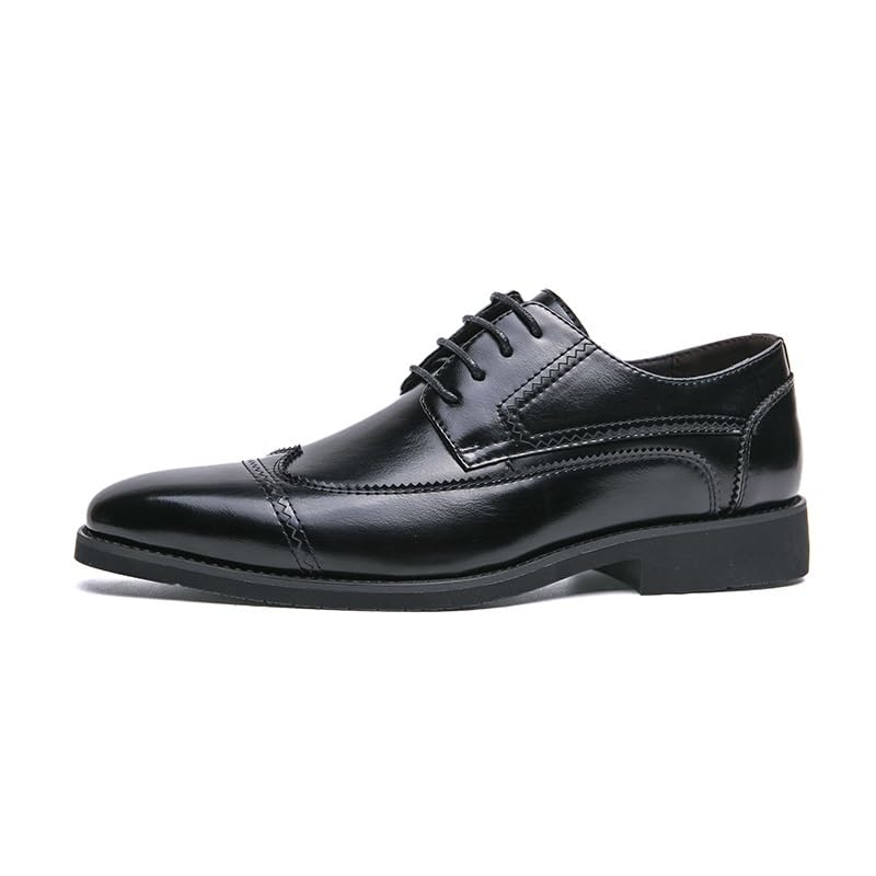 Shoes Dress Oxford for Men Lace Up Round Toe Faux Leather Cap Toe Wing tip Derby Shoes Slip Resistant Rubber Sole Anti-Slip Block Heel Party2
