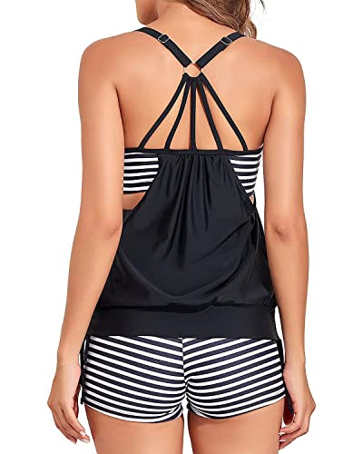 Image of Holipick Blouson Tankini Swimsuits for Women - Two Piece Tummy Control Bathing Suit with Shorts Modest Swimwear