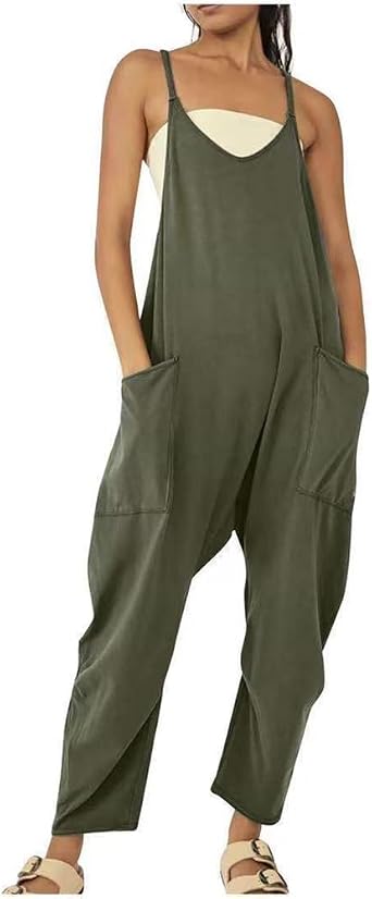 Jumpsuits for Women Dressy Cotton Linen Spaghetti Strap Rompers Outfits Casual Baggy Jumpers Long Pant Overalls