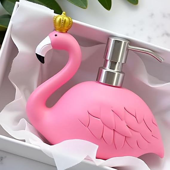 6-inch Flamingo Soap Dispenser - Refillable Hand Soap Pump for Bathroom & Kitchen, Funny Pink Resin Countertop Decor with Lotion Bottle