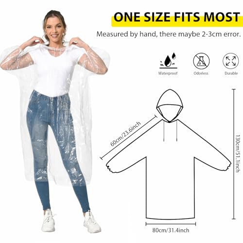 Disposable Rain poncho, 10 PCS Waterproof Ponchos, Emergency Raincoat for Men and Women with Drawstring Hood, Transparent Lightweight Poncho for Camping, Hiking, Climbing - Image 3