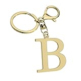 Suweibuke Stainless Steel Gold Letter A-Z Keychain for Women Men, Initial Letter Pendant with Key Ring, Charms for Key Backpack Bag (Gold-B)