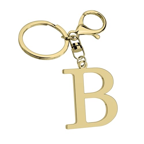 Suweibuke Stainless Steel Gold Letter A-Z Keychain for Women Men, Initial Letter Pendant with Key Ring, Charms for Key Backpack Bag (Gold-B)