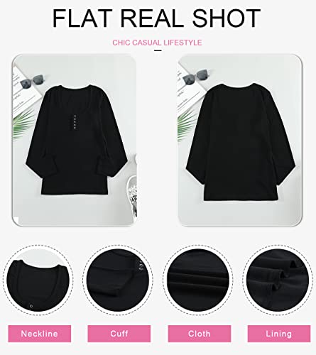 Dokotoo Women's Sexy Fall Tunic Tops For Leggings Long Sleeve Shirts V Neck Soild Color Front Button Up Causal Stretch Blouse Slim Fit T Shirt For Women Black Medium #TOP4