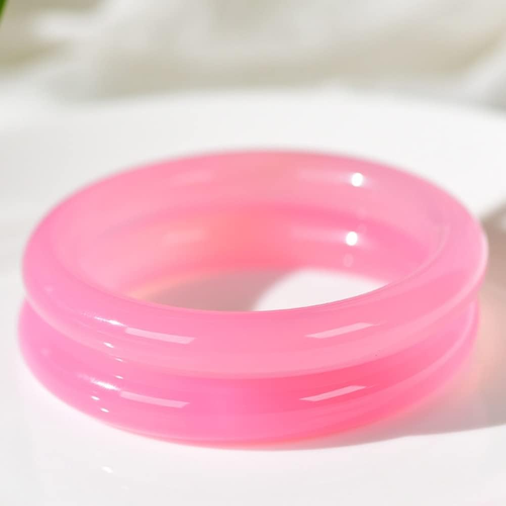 Pink Jade Bangle Bracelet for Women Retro Chinese Style Natural Agate Round Ice Chalcedony Gemstone Bangle (Size : 60mm)