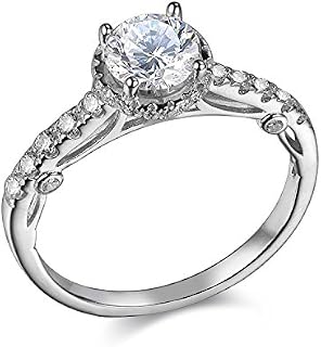 Newshe 1.2ct Round Cut Halo White Cz 925 Sterling Silver Wedding Engagement Ring