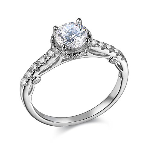 Newshe 1.2ct Round Cut Halo White Cz 925 Sterling Silver Wedding Engagement Ring