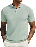 COOFANDY Men's Short Sleeve Knit Polo Shirts Casual Summer Polo Shirt Zipper Golf Shirt Light Green Medium