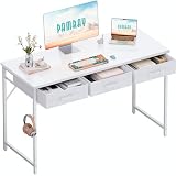 Pamray 47 Inch Small Computer Desk with 3 Drawers for Bedroom Study Writing Home Office Table for Small Spaces White