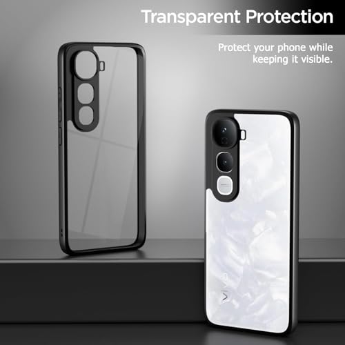 Image of AIBEX Back Cover for Vivo Y400 Pro 5G | Shockproof Transparent Case with TPU Camera Lens Guard | Slim Hybrid Armor Non-Yellowing Polycarbonate Cover - Black Edges