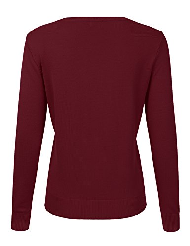 NINEXIS Women's Long Sleeve Button Down Soft Knit Cardigan Sweater Burgundy S - Thumbnail 3
