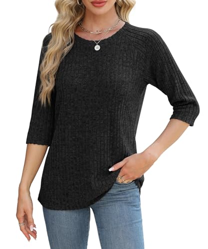Image of JomeDesign Sweaters for Women 3 /4 Sleeve Shirts Crew Neck Sweatshirts Loose Casual Blouses Fashion Tops