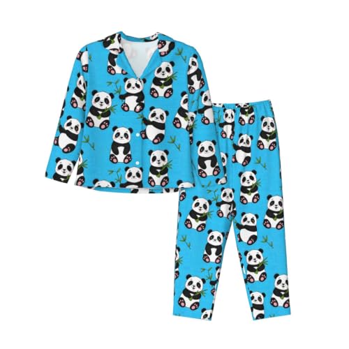 SGTDHDHDDJ Cute Cartoon Panda Bamboo Long Sleeve Pajama Sets Black Small