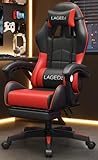 ハイバックエルゴノミックオフィスチェア 取り外し式ヘッドレスト&ランバーピロー 350kg耐荷重 リクライニングゲーミングチェア 回転&アームレスト調整 フットレスト付 長時間座りやすい (黒と赤, 一体型手すり)