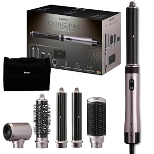 Beurer HT 110 5-in-1 Airstyler, Multifunctionele haarstyler voor krullen, steilen & volume, mild stylen voor alle haartypes, keramiek-toermalijn, ionentechnologie, 5 opzetstukken, koelstand