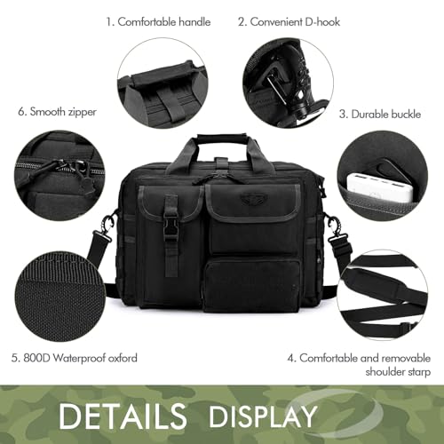 BAGZY Multifunktional Taktische Tasche Arbeitstasche Herren Militär Tasche Umhängetasche 14Zoll Laptoptasche Pilotentasche Bundeswehr Aktentasche Schultasche Kamera (Schwarz 14 Zoll)