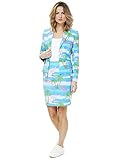 OppoSuits Damen Anzüge mit bunten Prints - Komplettes Set mit Bleistiftrock und Jacke,Größe:US8/ UK 12 / DE 38,Flamingirl
