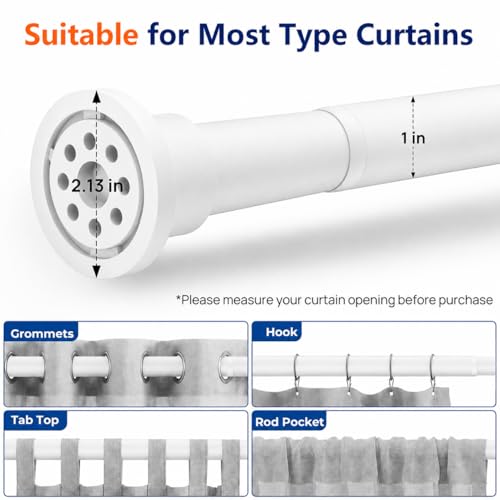 Image of ALLZONE Adjustable Tension Curtain Rod, 42 to 78 Inches, Spring Loaded Curtain Rods No Drilling, Renter Friendly Tension Rod for Windows, Shower, Closet, No Drill, Non-Slip, White