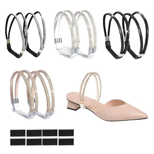 LZYDKH 4 Pares de Correas Elásticas para Zapatos de Tacón Alto, Cordones para Tacones Purpurina Correas Ajustables Sandalias de Cordones para Mujeres y Niñas(Blanco, Negro, Oro)