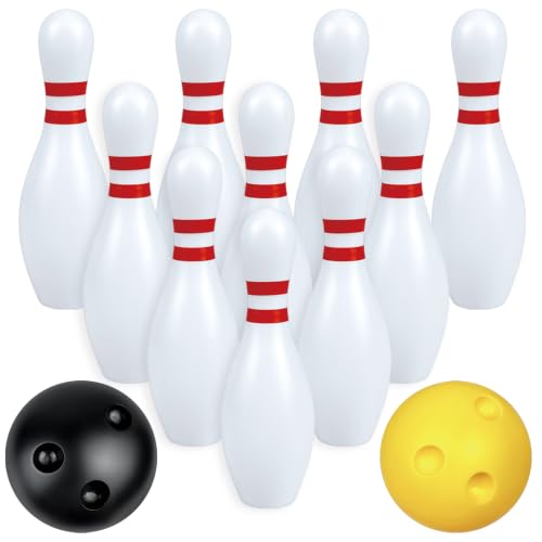 White Bowling Set with 10 Pins and 2 Balls Indoor Outdoor Bowling Set