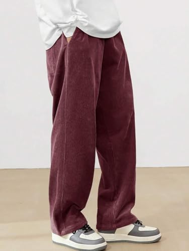 Image of KOTTY Men's Solid|Button|Wide|Loose fit|Corduroy Trousers & Pant for Men