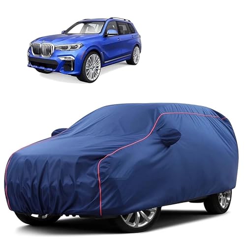 Image of Sulfar 100% Water Resistant Car Body Cover Compatible with Mirror for BMW X7 (Triple Stitched, Full Bottom Elastic, Blue Tafetta with Red Piping)
