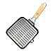 Patelnia Grillowa Do Gotowania Indukcyjnego 9 Cali, Nieprzywierająca Przenośna Patelnia Do Steków, Ryb I Grilla, Kuta Patelnia Grillowa Z Drewnianym Uchwytem, Nieprzywierająca Powłoka Łatwa Do Czyszc