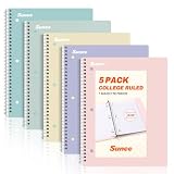 SUNEE Spiral Notebooks, 1-Subject, 5 Pack, College Ruled Paper, 8' x 10-1/2', 70 Sheets per Notebook,3-Hole Punched Paper, Pink,Purple, Blue, Green, Yellow Spiral Lined Notebooks for School,Work