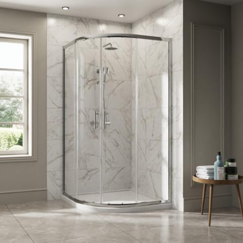 NRG 1000 x 1000mm Chrome Framed Quadrant Shower Enclosure Sliding Door for Wet Room Cubicle Enclosures