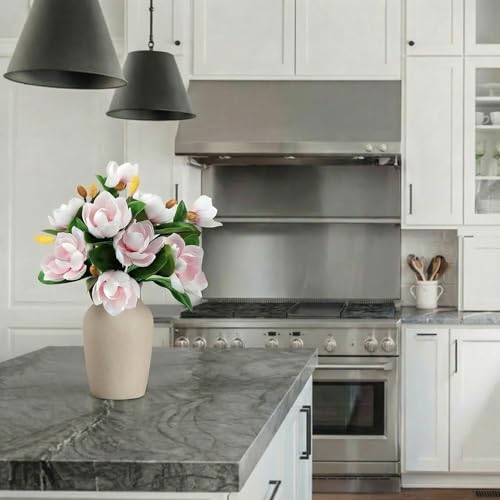 Image of Decor & More 2 PCS Artificial Flowers Bunch - Silk Magnolia Bouquet Long Stem for Vase | Artificial Flower for Decoration | Long Artificial Flowers for Big Vase, Home & Wedding Decor (Without Pot)