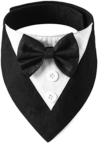 Dog Bowtie Collar - Formal Tuxedo Style Bandana With Adjustable Rope, For Weddings & Special Occasions (Large/Medium Dogs)
