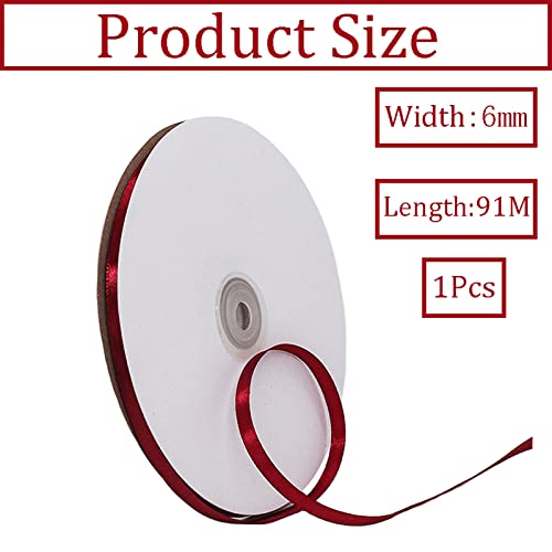 6mm Burgundy Ribbon for Gift Wrapping,91m Fabric Thick Satin Ribbon Dark Red Christmas Ribbons for Balloons,Crafting,Hair,Bouquets,Wedding,Bow,Car,Presents,Cake,Christmas Party Decorations - Image 2