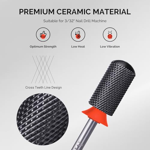 Image of MelodySusie Ceramic Nail Drill Bit, 3 /32'' Smooth Round Top Large Barrel Bits, Suitable for Manicure Pedicure Cuticle Gel Polishing, Beginners Bits, Black, Series Bit-S, Fine