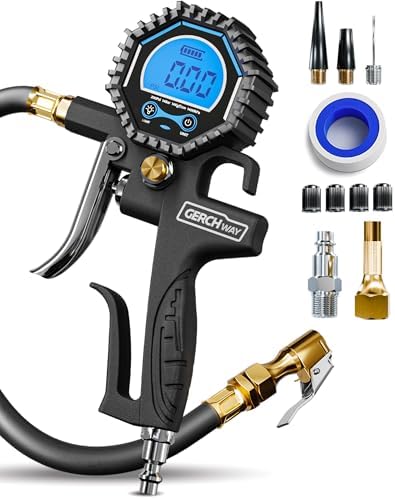 Digital Tire Pressure Gauge with Inflator (3-200 PSI), Heavy Duty Air Chuck and Compressor Accessories with Swivel Air Chuck, Longer Hose, Large Display (0.1 Res)