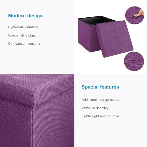 Pouf pliable rangement 30x30 violet Intirilife