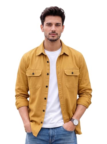 Image of Amazon Brand - INKAST Men's Cotton Blend Button Down Shirt | Long Sleeve Casual Lightweight Breathable Collared Shirts | Soft Comfortable Everyday Wear |Two Flap Chest Pockets |Using like Jacket Shirt