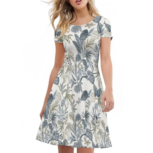 Image of HUGS IDEA Womens Puffy Swing Midi Dress Round Neck Short Sleeve Party A-Line Dresses
