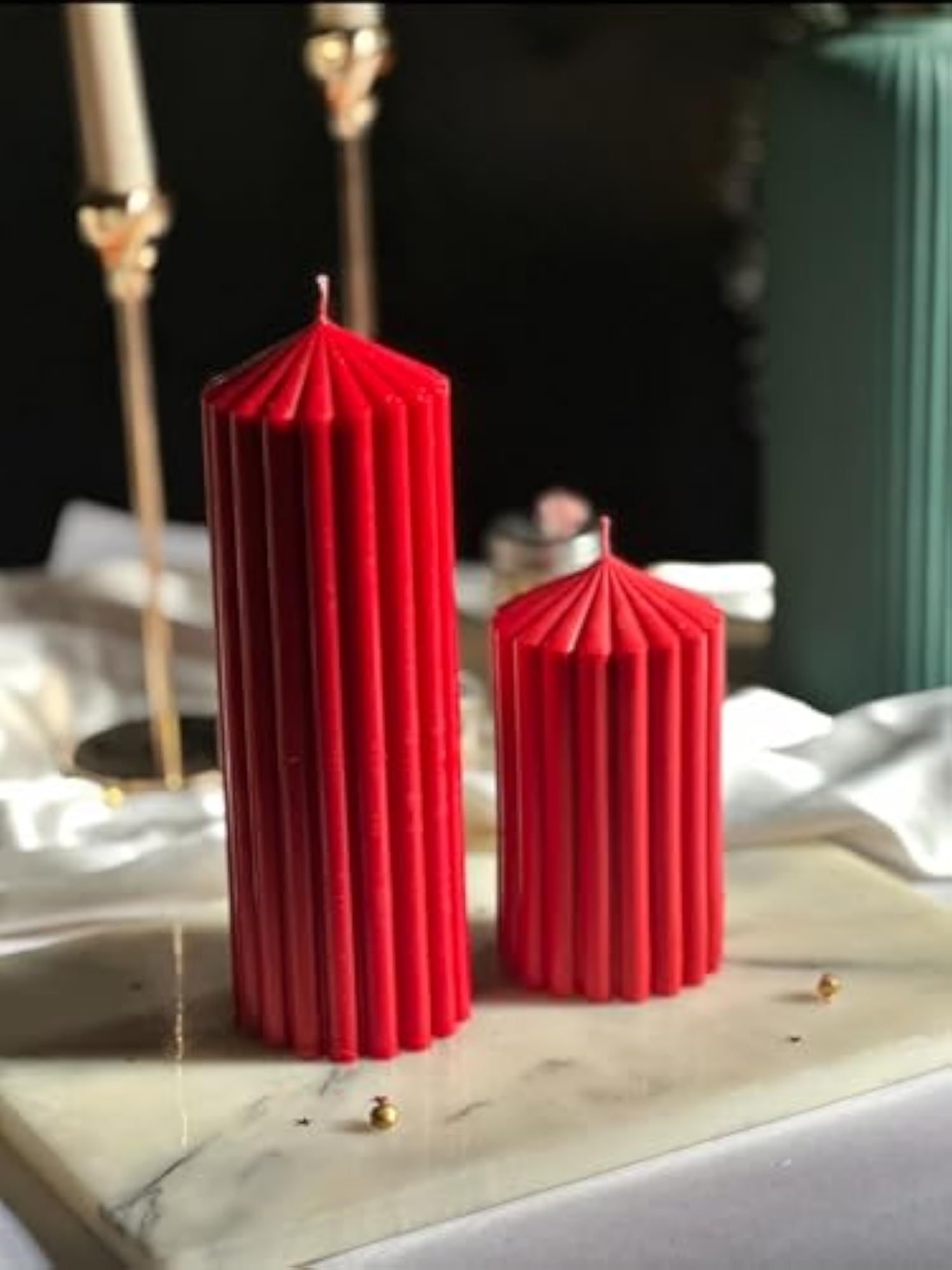 Celestine Ribbed Pillar Scented Candle, 100% Soy Wax