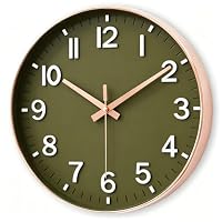 Wall Clock, 12 Inch Silent Non-Ticking Battery Operated Round Quartz Modern Wall Clock for Living Room Kitchen Bedroom Home Office School Decor (Green Gold)