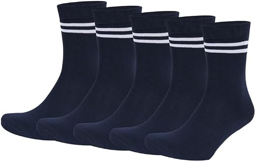 Bizala Navy Blue With White Stripes Calf Length School Cotton Socks for Boys &amp; Girls (Pack of 5 Pairs)
