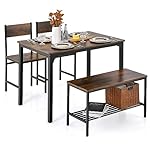 Giantex Dining Table Set for 4, Kitchen Table with Bench and Chairs, Industrial Gathering Bench Dining Set W/Metal Frame & Storage Rack, Dinette Set, Modern Functional Desk Set (Coffee)