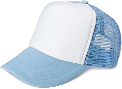 styleBREAKER Unisex 5-Panel Trucker Cap mit Mesh-Einsatz | verstellbares Basecap mit Click Snap Verschluss | luftiges Netz Cap für Damen und Herren, Farbe:Weiß-Hellblau