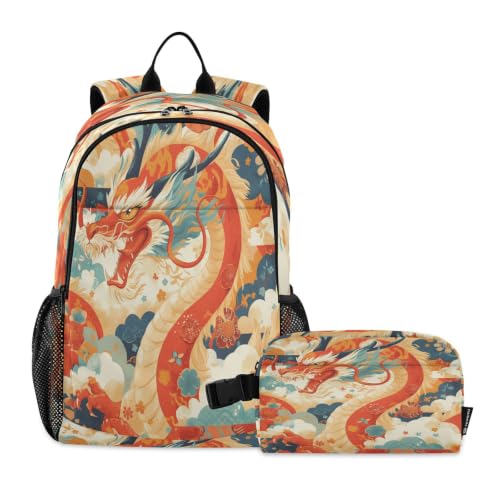 Sac à dos dragon dessin animé léger et durable avec sac à lunch isotherme