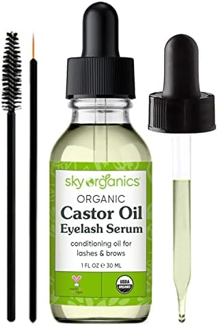 Organic Castor Oil Eyelash Serum by Sky Organics (30 ml) USDA Organic Cold-Pressed 100% Pure Castor Oil Natural Eyelash Serum Hexane-free Castor Oil with Mascara Brushes for Eyelashes and Eyebrows
