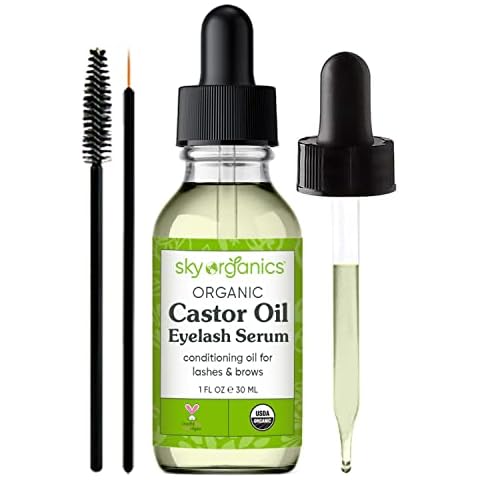 Organic Castor Oil Eyelash Serum by Sky Organics (30 ml) USDA Organic Cold-Pressed 100% Pure Castor Oil Natural Eyelash Serum Hexane-free Castor Oil with Mascara Brushes for Eyelashes and Eyebrows Cover